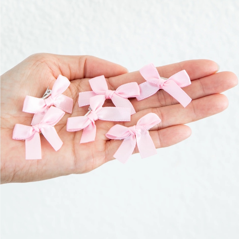 New! Pack of Mini Pink Satin Ribbon Bows